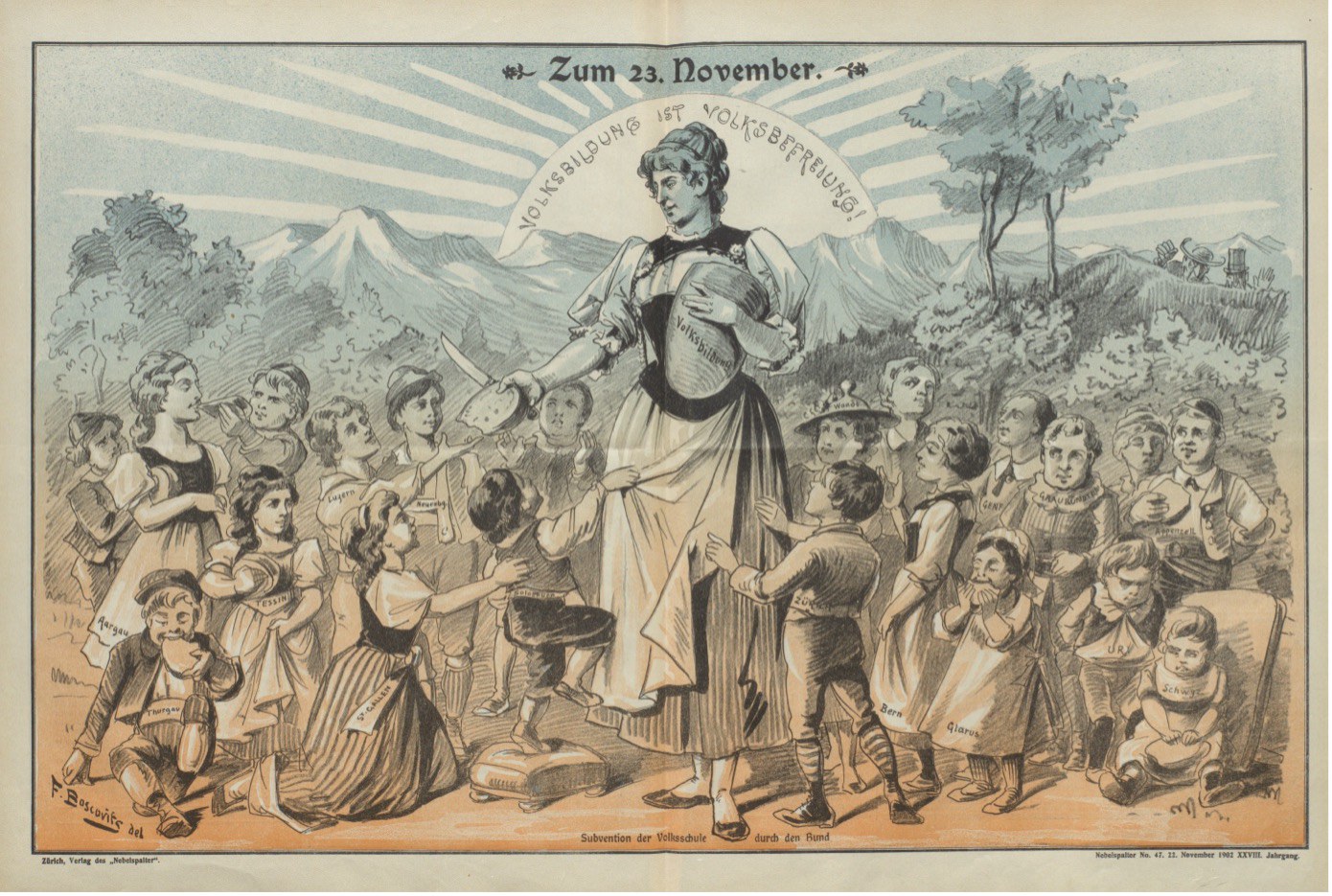 Karikatur zur Abstimmung vom 23. November 1902, erschienen im Nebelspalter