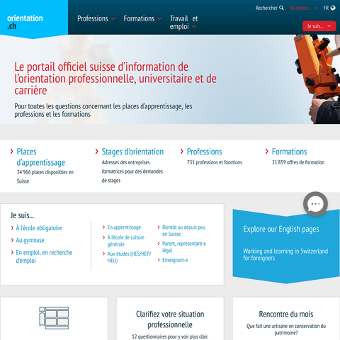 Capture d'écran de la plateforme orientation.ch